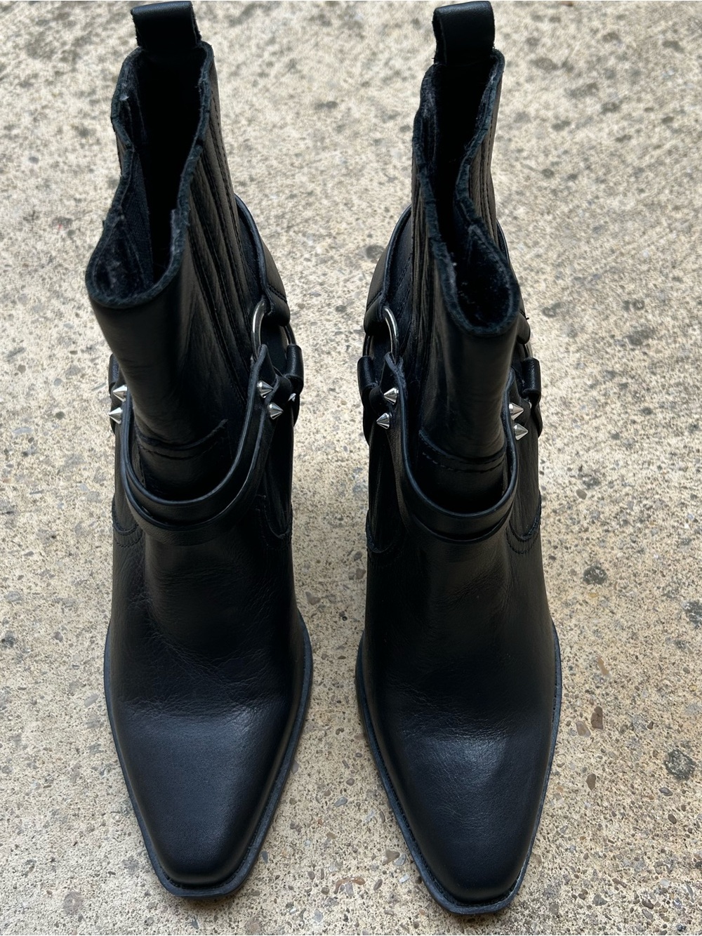 Aldo Black Pointed Toe Ankle Boots with Studded Harness